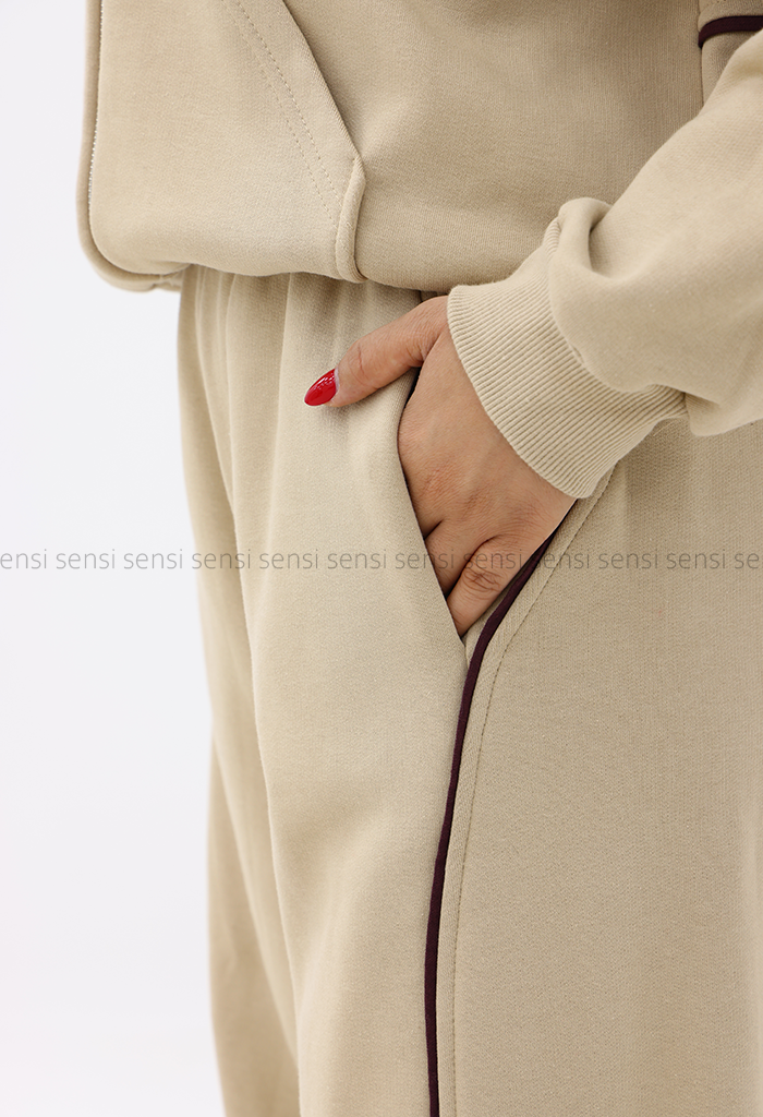ست سه تیکه زنانه سویشرت کراپ شلوار پنبه کد1006732